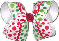 Large Large Christmas with Red and Green Dots and Red Rick Rack Double Layer Overlay Bow